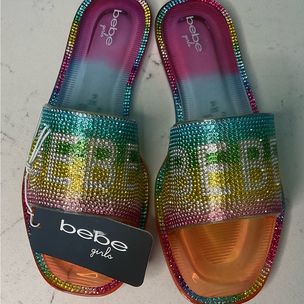 NWT BEBE Girls 🌈 Rainbow 🌈Slip On/ Flip Flops / Sandals Pick your size 4 or 5